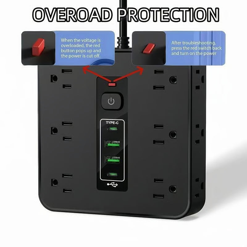 PowerHub Max™ — Smart Surge Protector with USB & Type-C Fast Charging